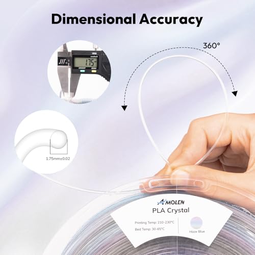 Image of AMOLEN Translucent PLA Filament 1.75mm, Transparent 3D Printer Filament, Crystal PLA Haze Blue, NO-Tangle & Low Warping, Spool 1KG, Dimensional Accuracy + /- 0.02 mm, Fits Most FDM 3D Printers