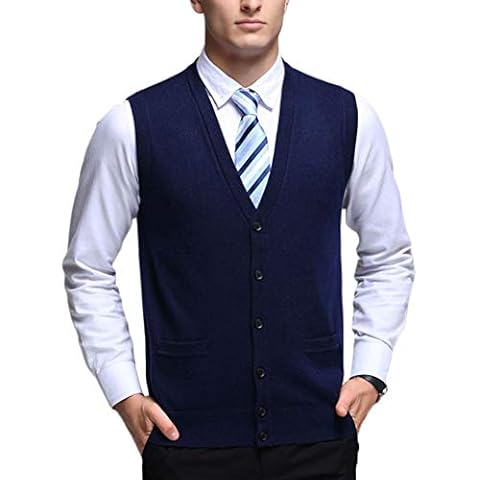 Shaoyao Mens Knitted Waistcoat Full Front Button Closure V Neck Top Vest Navy L Cover