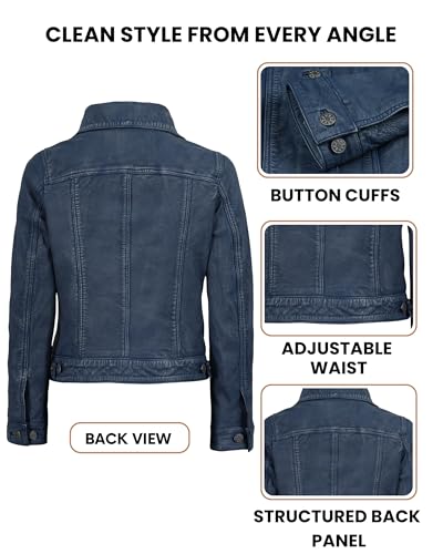 Image of Decrum Trucker Leather Jacket Women - Button Closure Vintage Style Real Lambskin Womens Leather Jacket