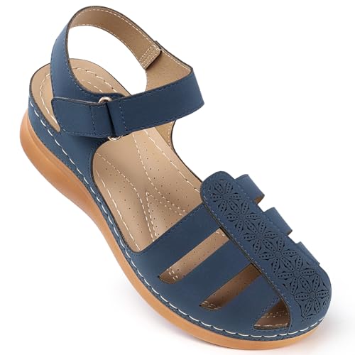 Image of SHIBEVER Wedge Sandals for Women Comfortable Closed Toe Dressy Summer Shoes | Comforta for 40% Enhanced Arch Support Fisherman - No Ankle Rubs for All-day Commutes Lightweight Casual Outdoor Shoes
