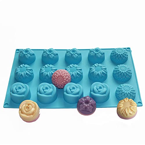 X-Haibei Sunflower Chrysanthemum Rose Floral Small Flower Guest Soap Sample Soap Lotion Bar Chocolate Jello Silicone Mold 1Oz,Dia. 1.6Inch #TOP1