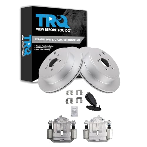 Image of TRQ Rear Brake Pad and Rotor Set Ceramic Coated Rotors Calipers
