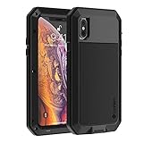 Lanhiem iPhone X/Xs Metal Case, Heavy Duty Shockproof [Tough Armour] Rugged Case with Built-in Glass Screen Protector, 360 Full Body Protective Cover for iPhone X/Xs, Dust Proof Design -Black