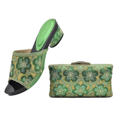 Italian Leather Rhinestone Wedding Shoes with Matching Evening Bag Set African Bridal Party Pumps