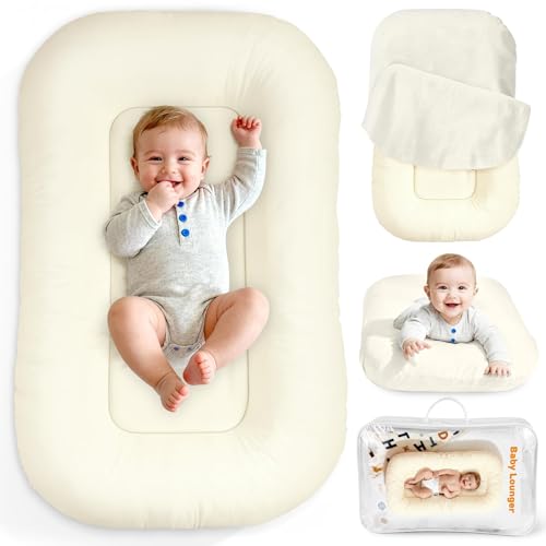 Idudbid Infant Support Cushion & Baby Support Cushion for Newborn 0-24 Months Breathable Cotton Pad Supervised Use Portable Infant Essentials for Travel and Home Cream White (Cover Included