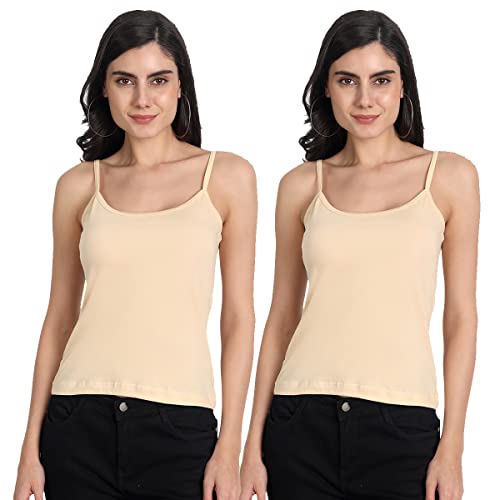 Image of Aimly Women's Regular Fit Cotton Camisole Slip Spaghetti | Combo Pack of 2