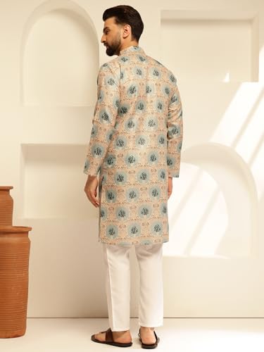 Image of SOJANYA (Since 1958 Men's Cotton Linen Abstract Printed Kurta with White Pyjama
