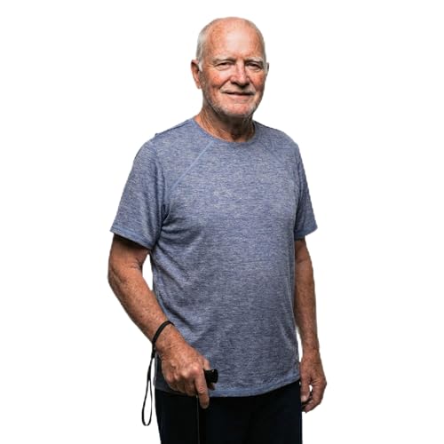 Silverts Men’s Adaptive Clothing Open Back T Shirt, Assisted Dressing Active Tee for Elderly, Nursing Home & Rehab Wear - Heather Indigo LGE