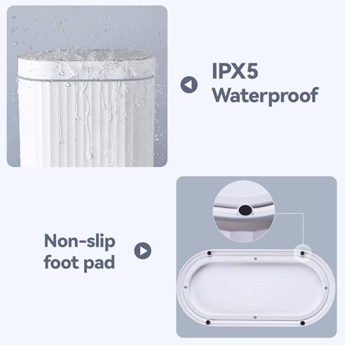 Image of jinligogo ELPHECO Touchless Bathroom Trash Can with Lid, 2.5 Gallon / 10 Liter Slim Motion Sensor Garbage Bin, Waterproof Automatic Small Trash Can for Bathroom, Bedroom, Kitchen, Office (White)