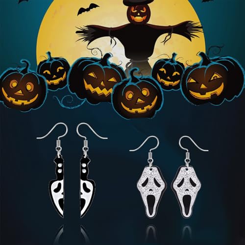 4 Pairs Halloween Knife Dangle Earrings Set for Women Unique Vintage Goth Knife Dagger Sword Earrings Statement Horror Hip Hop Halloween Holiday Party Jewelry4