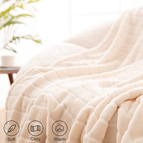Bertte 330 Gsm Lightweight Fluffy Cozy Luxury Decorative Stripe Bed Couch Plush Throw Super Soft Fuzzy Warm Blanket, Twin(60"X 80"), Ivory White #TOP2