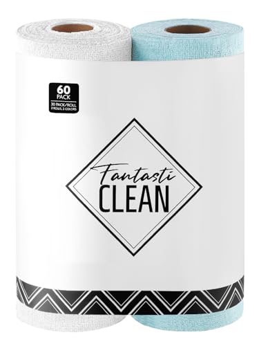 Fantasticlean Microfiber Cleaning Cloth Roll -60 Pack, Tear Away Microfiber Towels, 12