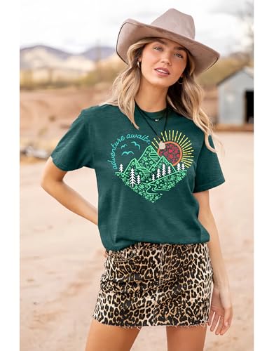 MAPICK Women's Adventure Awaits Graphic T-Shirts Kindness Heart Printed Hike Mountain Nature Travel Casual Tee Tops2