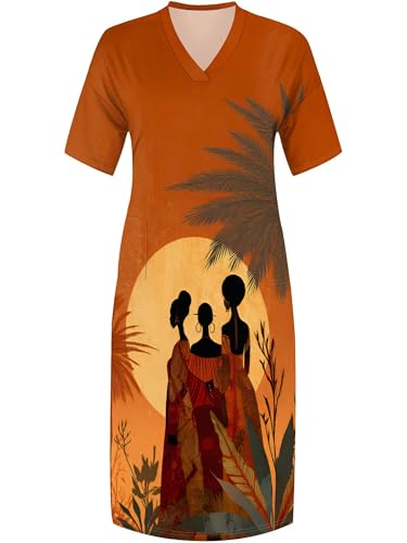Image of Plus Size Maxi Dress for Women Short Sleeve V Neck Casual Loose Sundress with Pockets