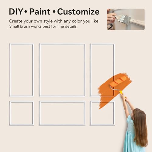 Image of Upick Peel and Stick Wainscoting Pre-Cut Wall Molding Kit, 20 inchx50 inch, 6-Frame | PS Panels,Moisture Resistant,Pre-Primed,DIY Installation,Accent Walls,Living Room,Hallway,Bathroom,Trim for Walls
