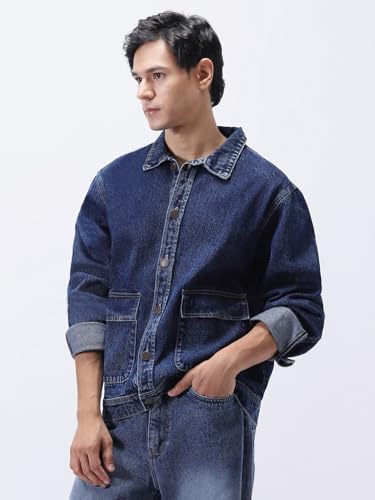 Image of Urbano Fashion Men's Relaxed Fit Full Sleeve Utility Denim Jacket