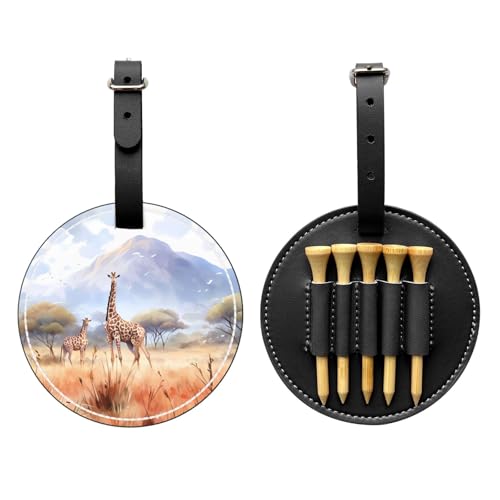 African Savanna Giraffe Black Printed Golf tee Storage Bag - Portable Design, Easy to Organize tee