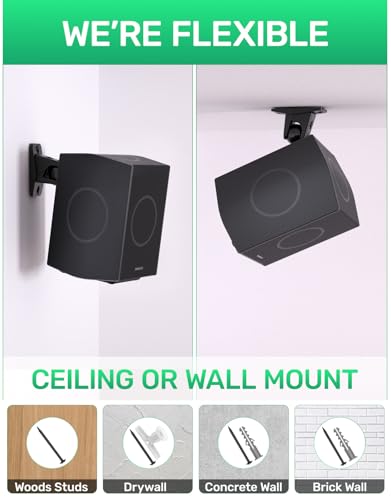 Image of Surround Sound Rear Speaker Wall Mount, Ceiling Mount Bracket for Universal Satellite, fits Thread Hole with 1 /4 inch- 20, 5mm & 4mm Thread, Works with Roku, Samsung q990D, Holds up to 11 lbs