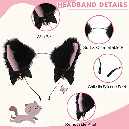 Image of PALAY Cat Ears Headband Choker Set Women Girls Cosplay Plush Furry Hair Band with Bell Punk Fashion Kit for Fancy Dress Party Performance Halloween 2 PCS