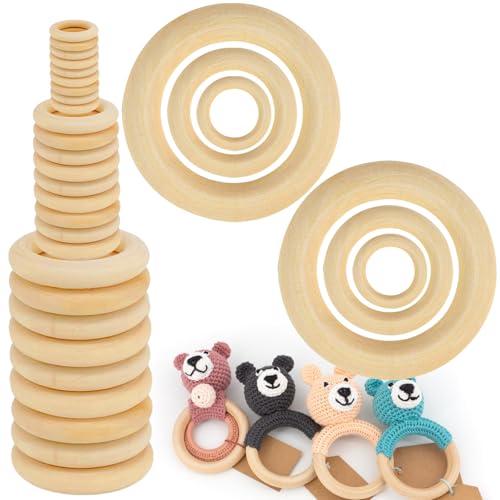 BVMGTT Wooden Rings for Crafts - 33pcs (3 Sizes: 3cm/5cm/7.5cm) - Unfinished Natural Wood Hoops for Macrame, DIY Jewelry, Wreath Making - Smooth & Splinter-Free for Kids & Adults