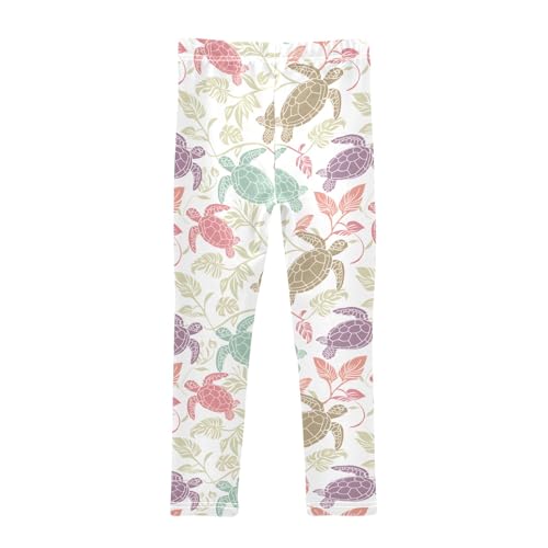 senya Girls Printed Leggings Yoga Pants Turtles and Tropical Leaves for Kids in 4t to 10 Years, 4T2