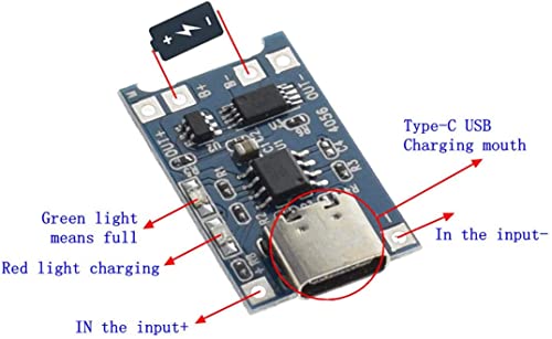 Image of Electrobot TP4056 Type-C USB 5V 1A 18650 Lithium Battery Charger Module Charging Board with Dual Protection Functions (Pack of 10)