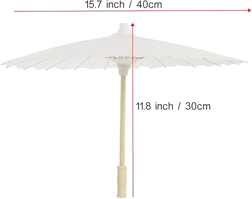 Miniatura 4 de Toyvian Paraguas decorativo chinojaponés, de papel blanco, para manualidades, accesorios de fotos (15.7 pulgadas, mango de paraguas estilo aleatorio)