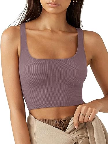 Rongseng Mujer Camiseta sin Mangas Sexy Crop Top Cuello Cuadrado Verano Deportivas Tank Tops Moda Casual Corto Chaleco Básicas Camistas para Gimnasio Entrenamiento