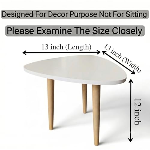 Image of Modern Triangle Side Table with 3 Wooden Legs, Minimalist End Table /Coffee Table for Living Room, Bedside Nightstand for Bedroom, Balcony & Small Spaces