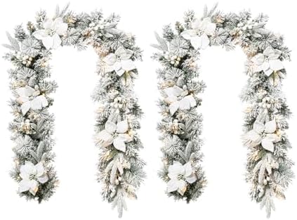 Glitzhome Christmas Garlands for Mantle, Set of 2 6ft Prelit Garl...