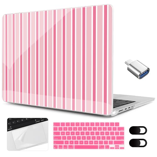 Image of MEEgoodo Case for M5 MacBook Pro 16 inch Case 2026 2024 2023 2021 with M5 M4 M3 M2 M1 Pro /Max Chip, Fit Model A3429 /A3428 /A3403 /A3186 /A2991 /A2780 /A2485, Light Pink&White Stripes