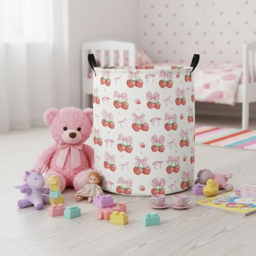 Image of Baby Laundry Hamper kids laundry Basket Waterproof Laundry Bag for Bedroom Clothes Organizer Room Decor(Strawberry)