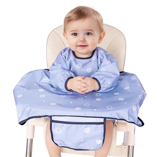 Image of SNOWIE SOFT Sleeved Bib Baby Bib with Pocket, Toddler Bib, Smock, Washable and Lightweight Waterproof Fabric, Fits Bibs for Baby 6 Months+