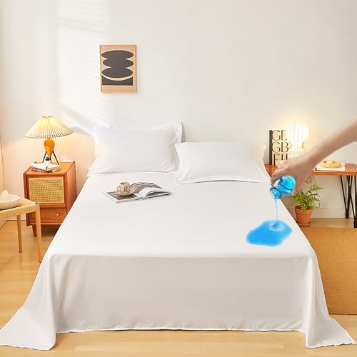 Waterproof Bed Sheet - Cotton Breathable Flat Bed Sheets Ideal for Hotels and Hospitals for Bed Couch Machine Washable (White,King/Cal King-235 x 270 cm)