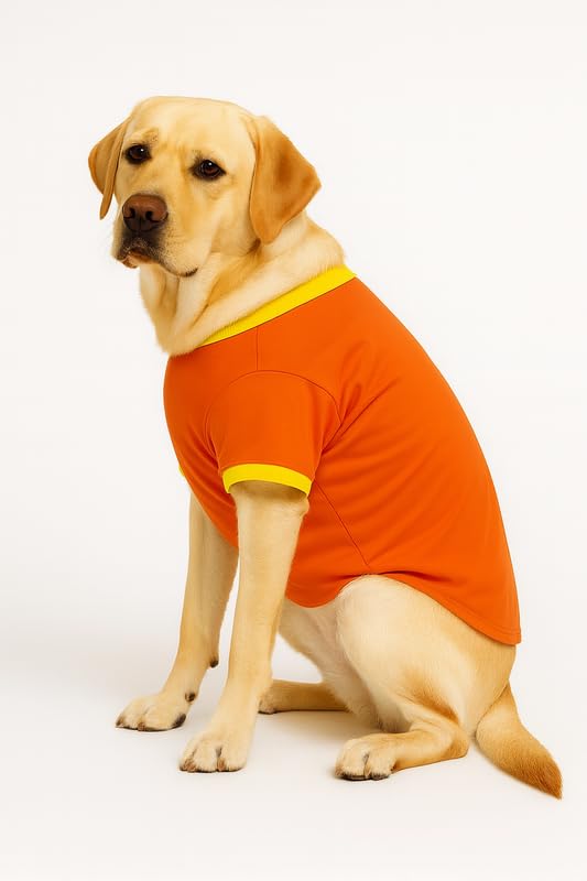 Image of Thunder Tails Cotton Adjustable Dog T-Shirt for Full-Grown Labrador, Golden Retriever, German Shepherd & Husky | Soft Pet Clothing for Large Dogs (Orange, 5XL)