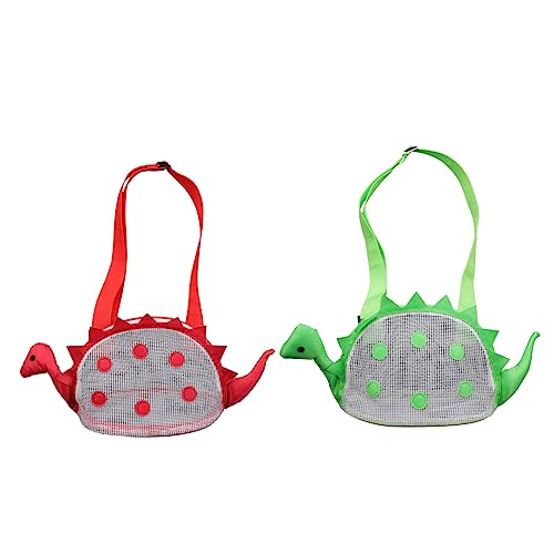 PartyKindom 2Pcs Beach Bags Dinosaur Mesh Storage Pouches for Shells Lightweight and Durable Cartoon Design for Beach Adventures and Organization