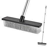 Wire Broom Deck Scrub Brush with 60' Long Handle, Metal Stiff Bristle Floor Scrubber Brushes for Cleaning Moss, Tough Stains on Concrete, Grout, Garden, Garage, Patio