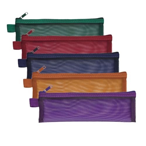 ZSlactp 5 Pack Small Mesh Pencil Pouch Bags with Zipper 8.5 x 2.5 Small Mesh Zipper Pouch Bags for Purse Travel Pouches for Daily Toiletries Small Cosmetic Bag for Purse (Pencil Pouches)