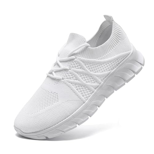 DLWKIPV Womens Running Shoes Walking Tennis Sneakers Slip on Gym Sports Workout Jogging Mesh Breathable Lightweight Non Slip Comfortable Fashion White US 11