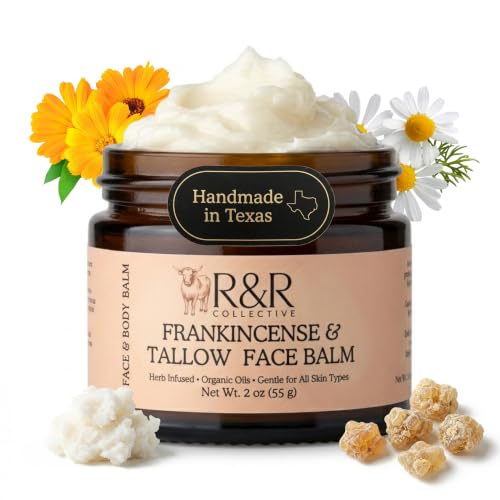 R&R Collective Frankincense Tallow Face Moisturizer 100% Grass-Fed Whipped Beef Tallow Balm for Dry Sensitive Skin Eczema & Psoriasis Handmade Natural Skincare 2 oz