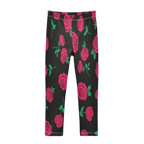 Bolaz Toddler Girls Leggings Printed Yoga Pants Leggings Green Leaves Red Rose for Kids