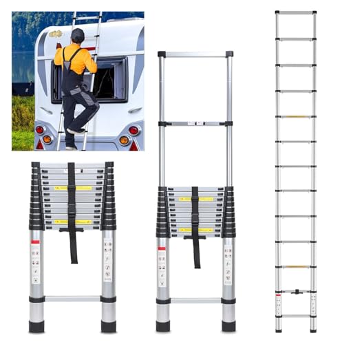 Cecaylie Teleskopleiter 5M Ausziehbare Leiter Aluminium 150 kg Belastbarkeit, Rutschfester Aluleiter Stehleiter Mehrzweckleiter Ausziehbar Aluminiumleiter, Teleskop Ausziehleiter