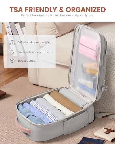Image of LOVEVOOK 50L Rolling Backpack with Wheels, 18 Inch Carry On Luggage for Women, Water Resistant Wheeled Travel Backpack, Flight Approved Underseat Trolley Bag for Business, Overnight Trips, College
