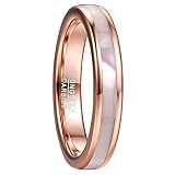 VAKKI 4mm Rose Gold Tungsten Rings for Women Mother of Pearl Shell Inlay Wedding Ring Bands Size P