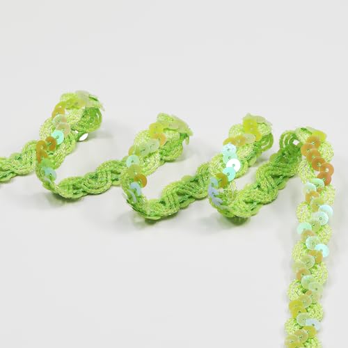 12 Yards，Wide 0.59 Inch Light Green Sequin Ribbon Trim for DIY Sewing Dress Dance Costumes，Headband (Light Green)