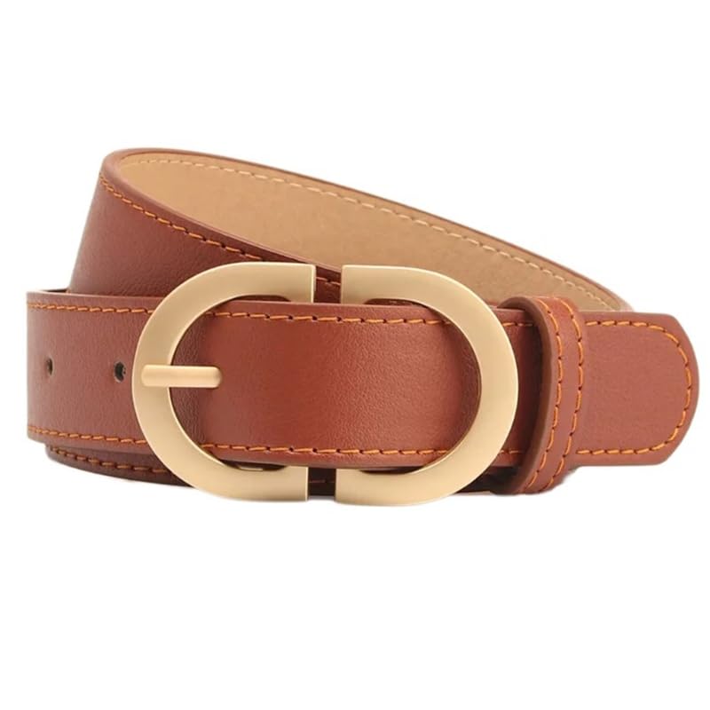 HANGSU Ceinture en Cuir pour Femme - Avec Boucle Dorée pour Jeans, Camel, 105 cm