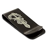 Dimension: 52mm x 22mm x 6mm Noir Mat Acier Inoxydable Exalté Lame de Dragon Gravé Pince à Billets Carte de Crédit Titulaire