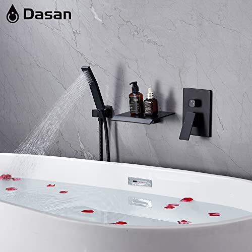Upgraded Wall Mount Tub Filler Faucet With Handheld Shower, Dasan Modern Wall Mounted Bathtub Faucet Matte Black High Flow Waterfall Tub Faucet With Rough In Valve, Sa-Tf04Wh-Mb #TOP5