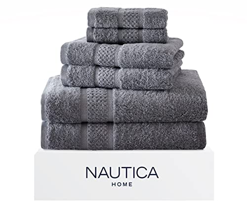 Nautica – Bathroom Towels, Soft Cotton Washcloth, Bath & Hand Towel Set, Highly Absorbent & Quick Dry, Zero Twist, Set of 6, College Dorm Room Essentials (Oceane Dark Grey) by Nautica - Used condition - US$29.89