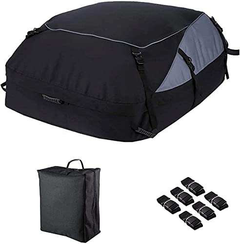 Pujuas Car Roof Top Bag, 580 Liters Large Rooftop Cargo Carrier Bags Waterproof Folding Soft Luggage Storage Roofing Bag for Any Cars No Rack/Rails/Bars Needed, 20 Cubic Feet, Black